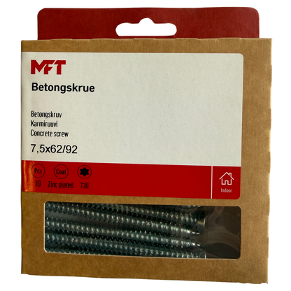 MFT Betongskruv 7,5x62/92 mm förpackning med 10 st skruvar