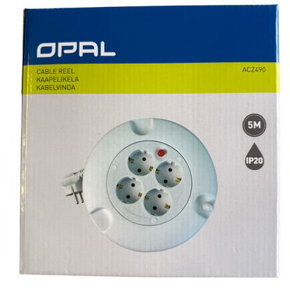 OPAL Kabelvinda 5m med 4-vägsuttag förpackning