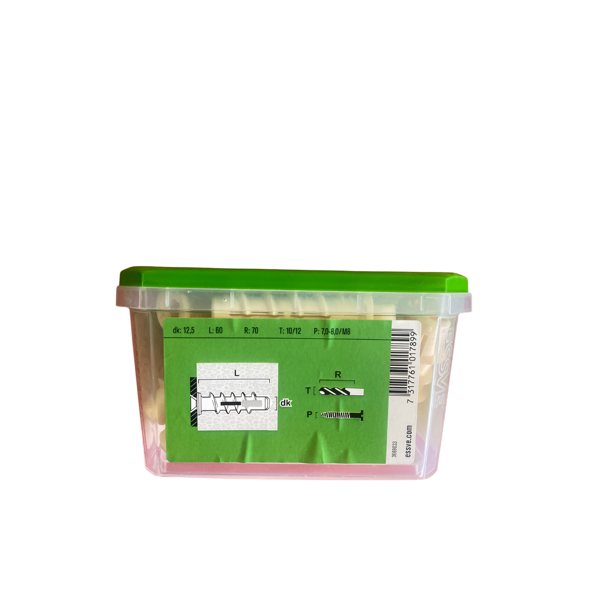Lättbetongplugg Turbo T8 förvaringsask med monteringsanvisning för borrdiameter, håldjup och skruvdimension