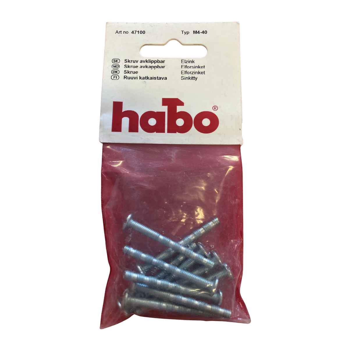 Skruv avklippbar M4x40 mm elförzinkad för handtag och knoppar i förpackning, 10 st