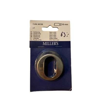 Cylinderring oval 18 mm blank nickel med avfasad profil i förpackning från Millers
