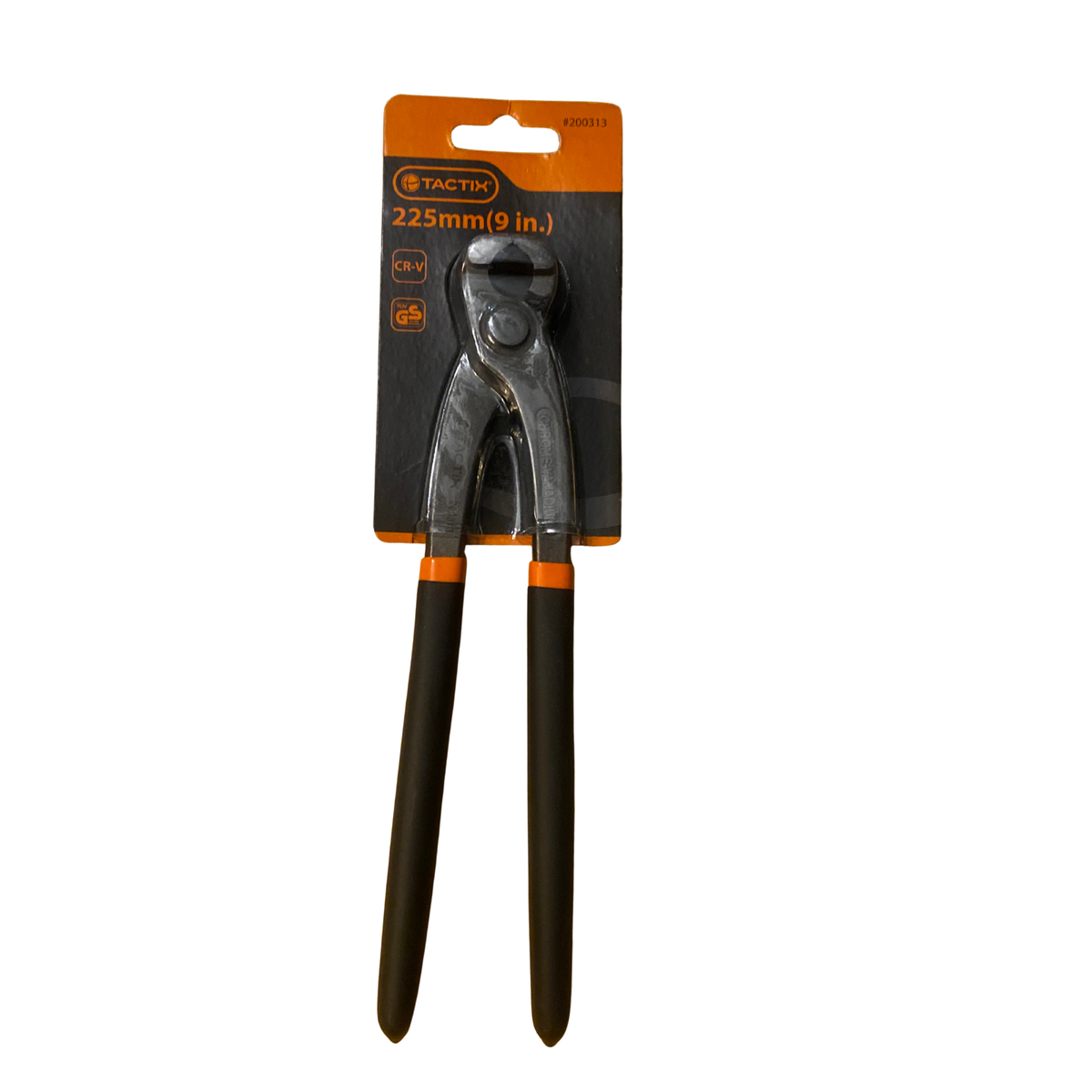 Hovtång 225 mm i krom-vanadinstål med svart och orange handtag på förpackningskort från Tactix