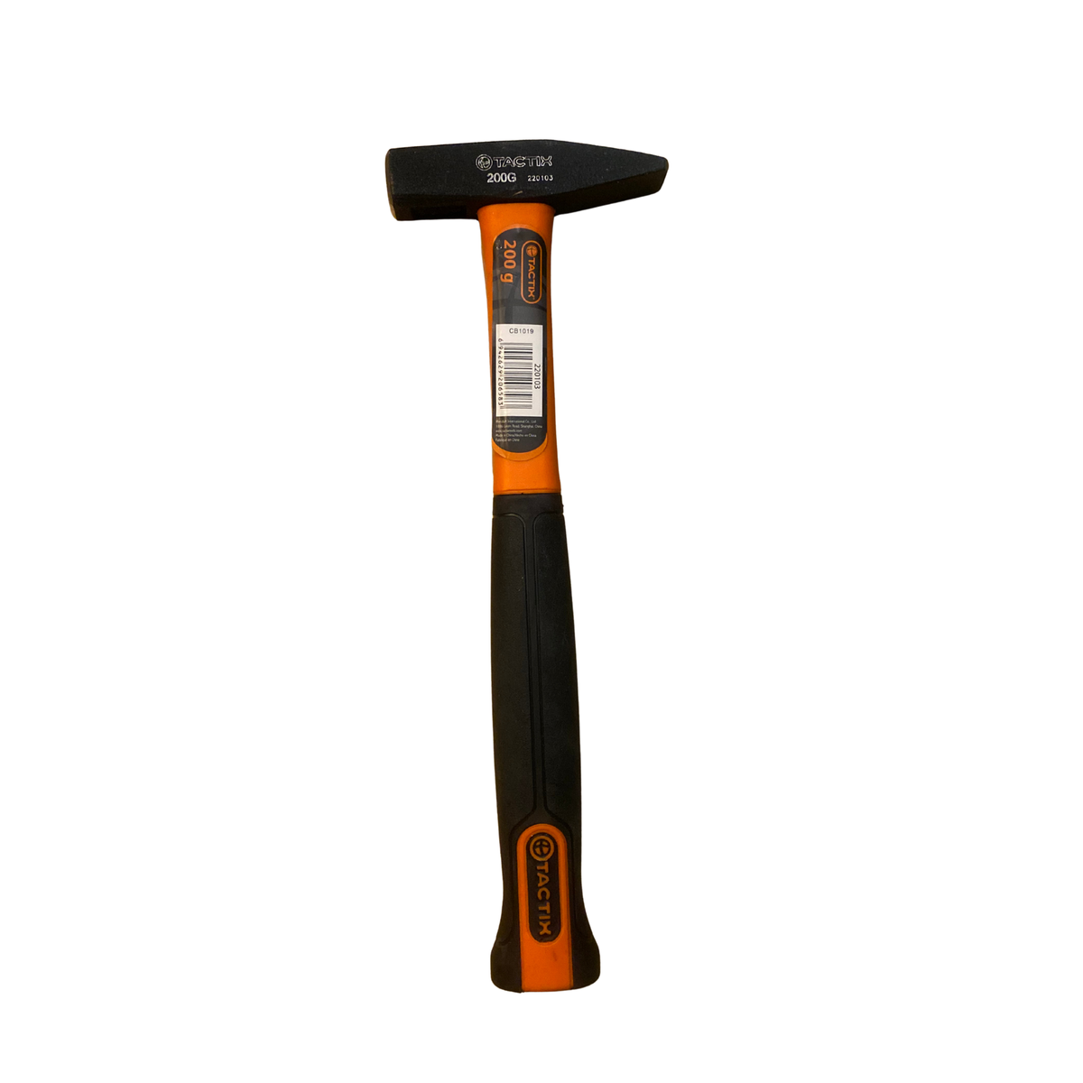 Maskinisthammare 200 g med plan slagyta, pen och svart och orange skaft från Tactix