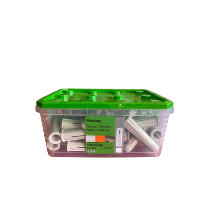Plastplugg 14x70 mm grå för betong, tegel och natursten 50 st i förvaringsask från ESSVE