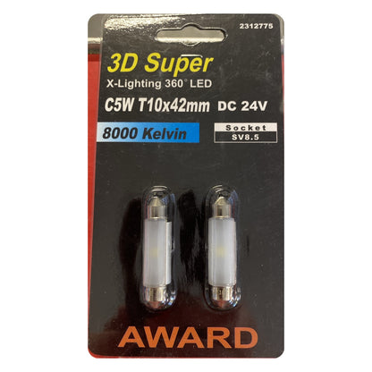 Award 3D Super LED-lampa C5W SV8.5 42 mm 24V vit, 2 st i förpackning