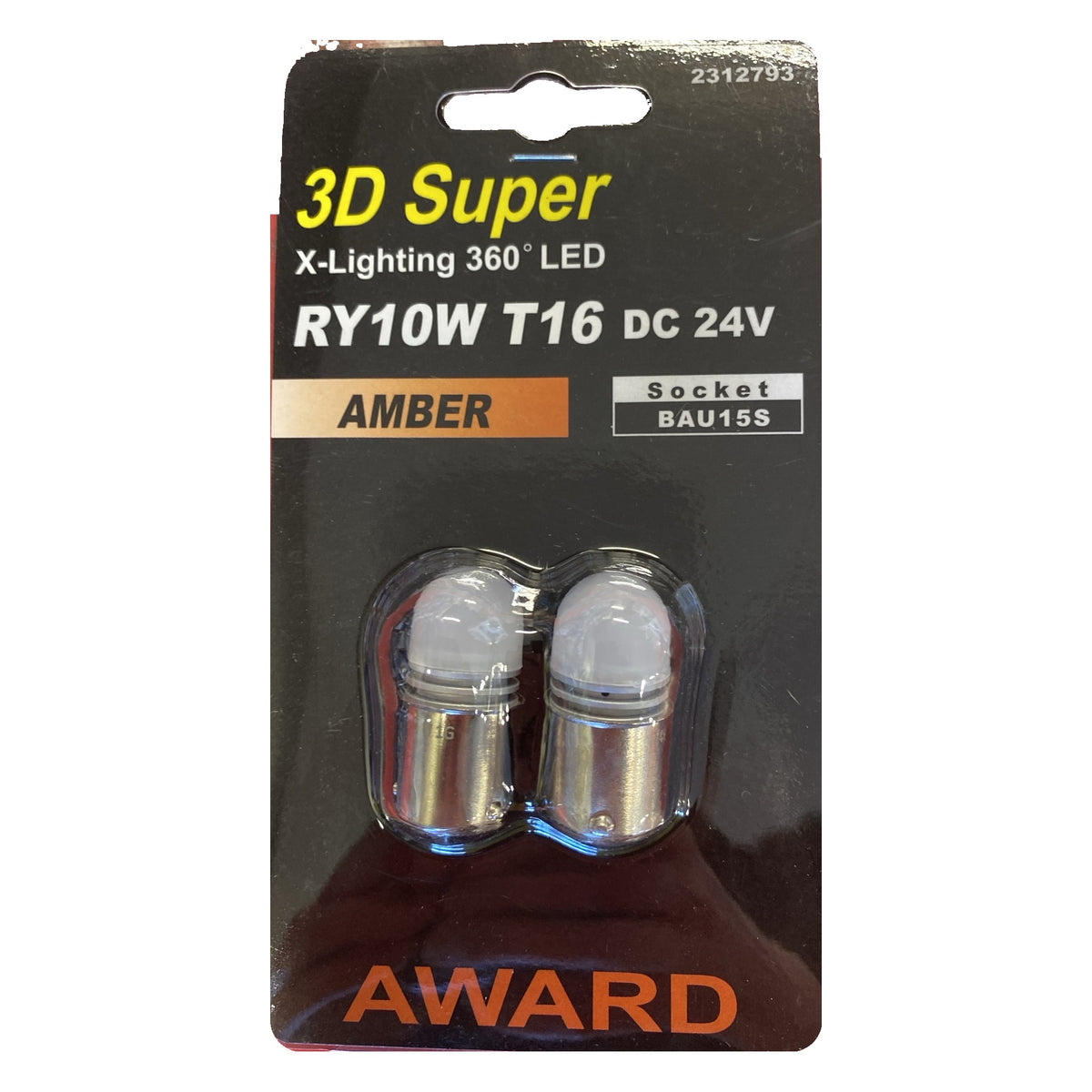 Award 3D Super LED-lampa RY10W BAU15S 24V amber, 2 st i förpackning