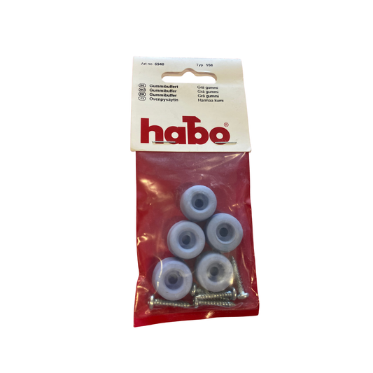 Gummibuffert i grå gummi Ø20 x 10 mm med monteringsskruvar, 5 st i förpackning från Habo typ 158