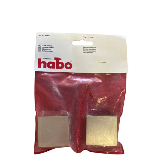 Lådhandtag borstad aluminium CC 20 mm Habo Ellen i 2-pack, framsida av förpackningen med två kantiga handtag