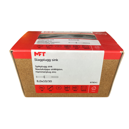 MFT spikplugg metall 6x30 i kartongförpackning