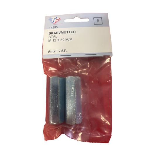 Skarvmutter i stål M12x50 mm från Thuresson Fastening, förpackning med 2 st