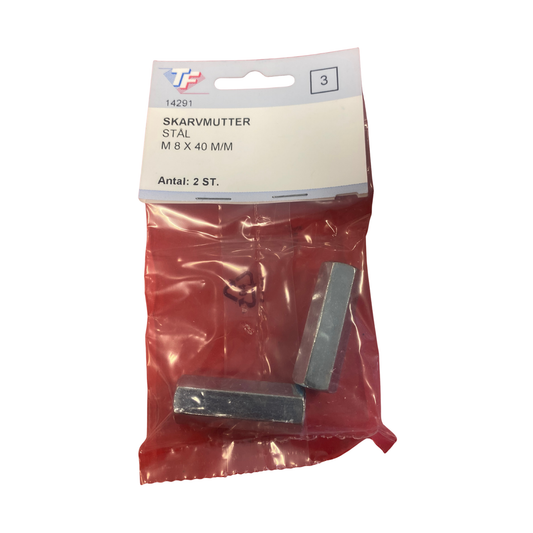 Skarvmutter i stål M8x40 mm från Thuresson Fastening, förpackning med 2 st