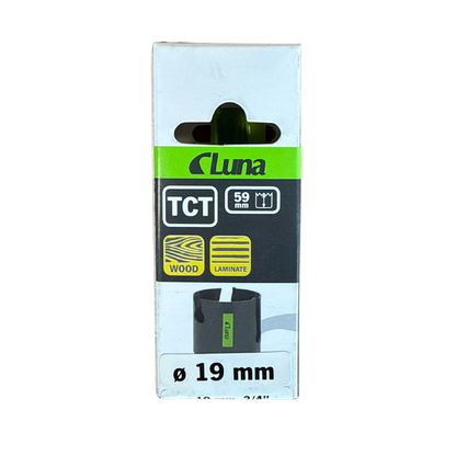 Hålsåg Luna TCT 19 mm förpackning framsida med produktinformation