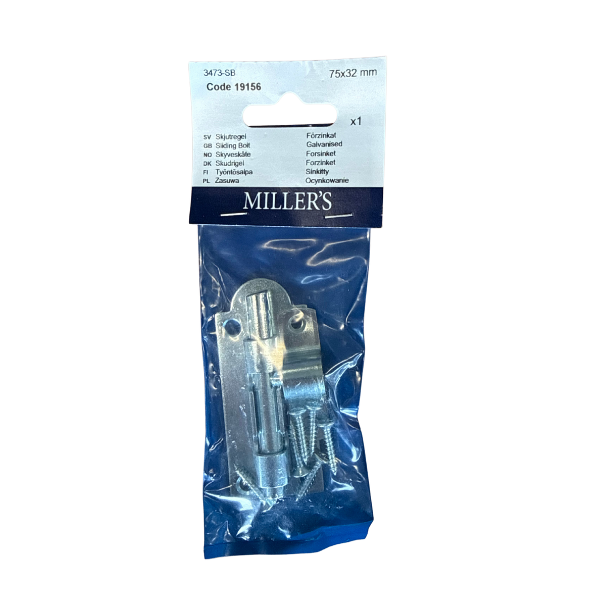 Skjutregel Millers förzinkad 75x32 mm i förpackning med skruv