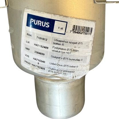 Etikett utloppshus Purus Ø75 mm RSK 7101012 vertikalt bottenutlopp