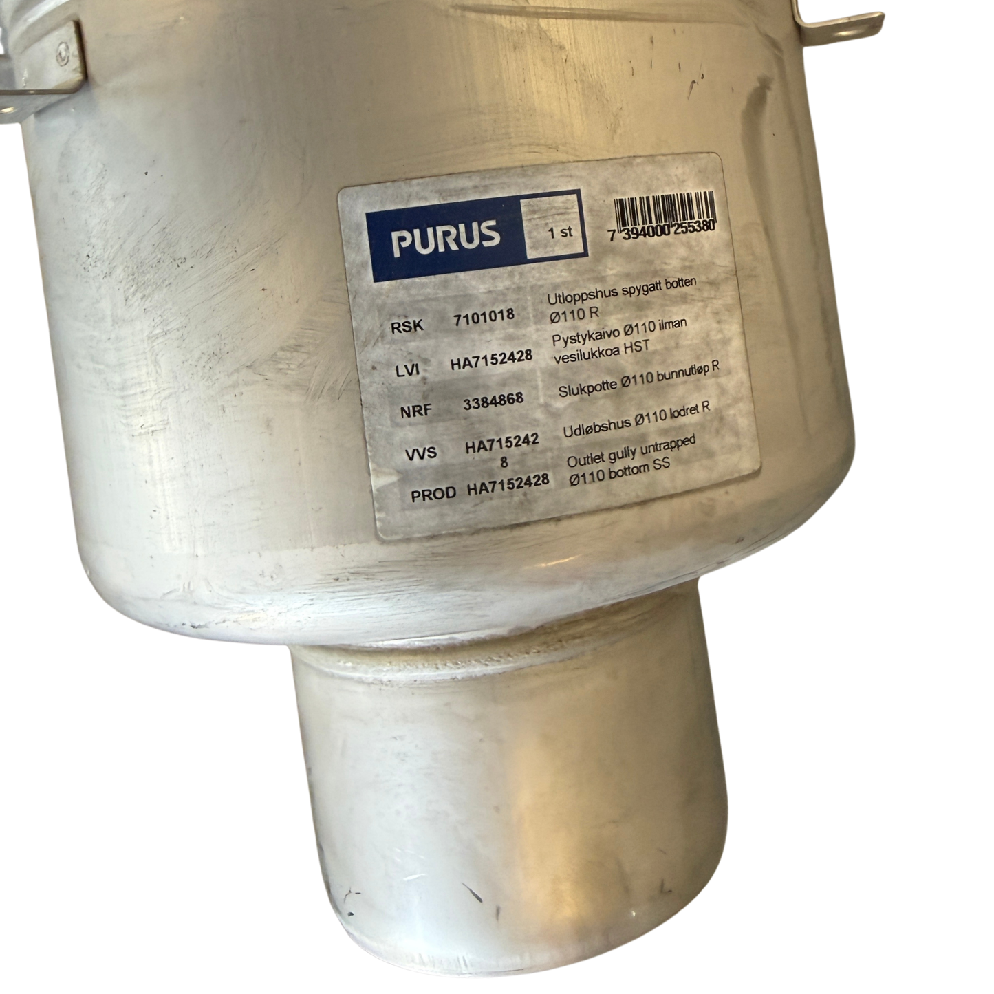 Etikett utloppshus Purus Ø110 mm RSK 7101018 vertikalt bottenutlopp