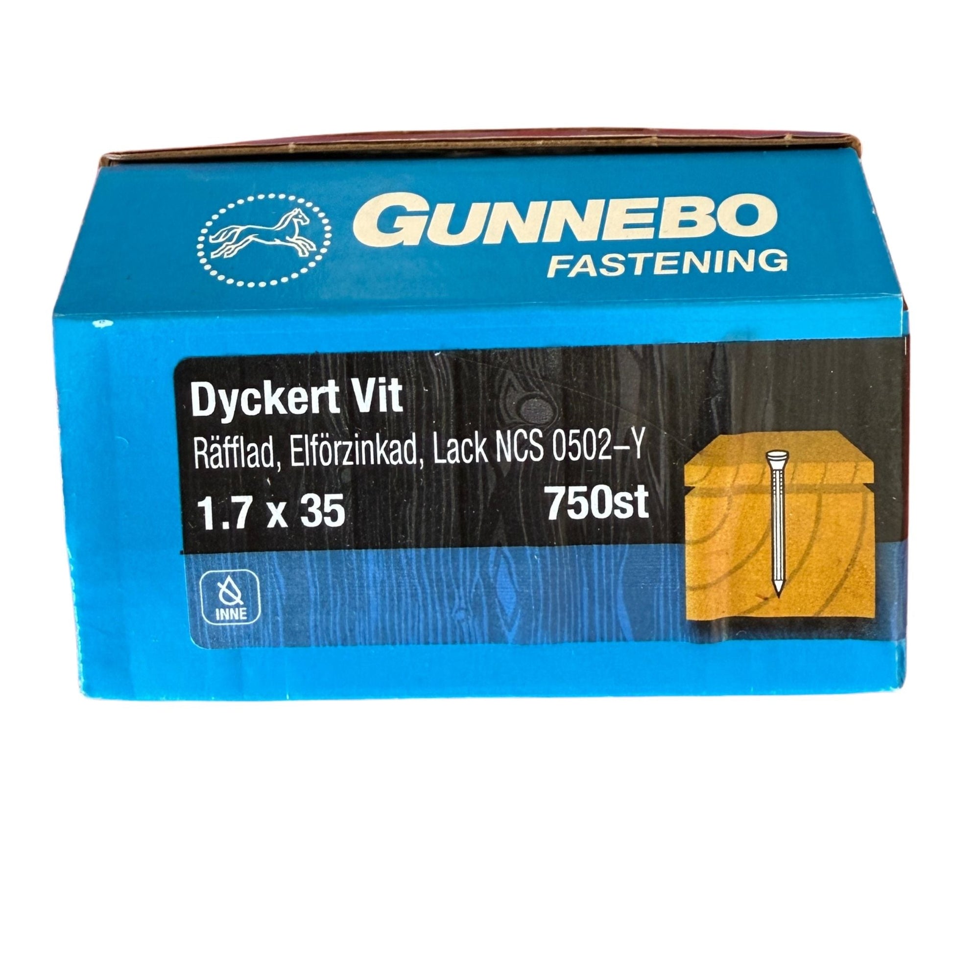 Dyckert Vit Gunnebo räfflad elförzinkad 1,7x35 mm, förpackning med 750 st, framsida med produktbild