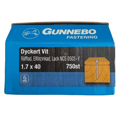 Dyckert Vit Gunnebo räfflad elförzinkad 1,7x40 mm, förpackning med 750 st, framsida med produktbild