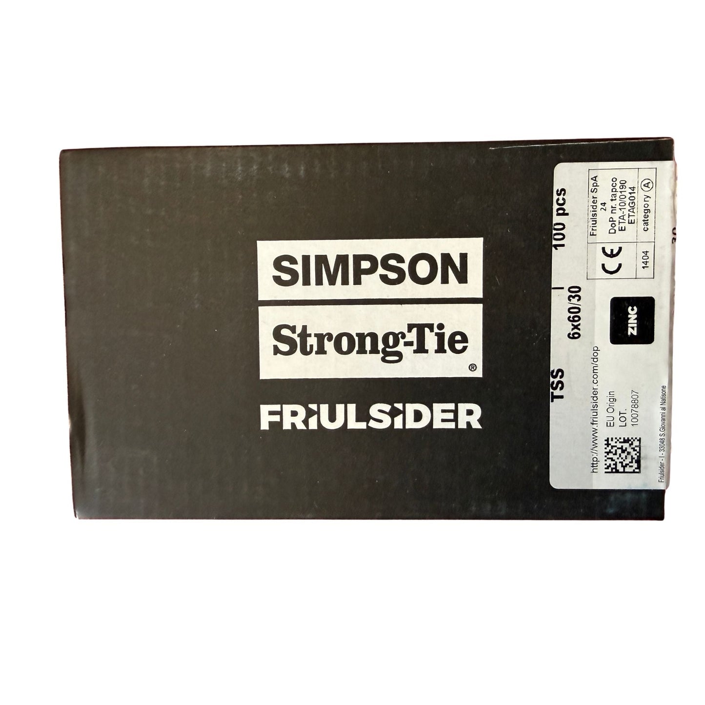 Ramplugg Friulsider TSS zink 6x60/30 mm, förpackning med 100 st, framsida med produktetikett och måttritning