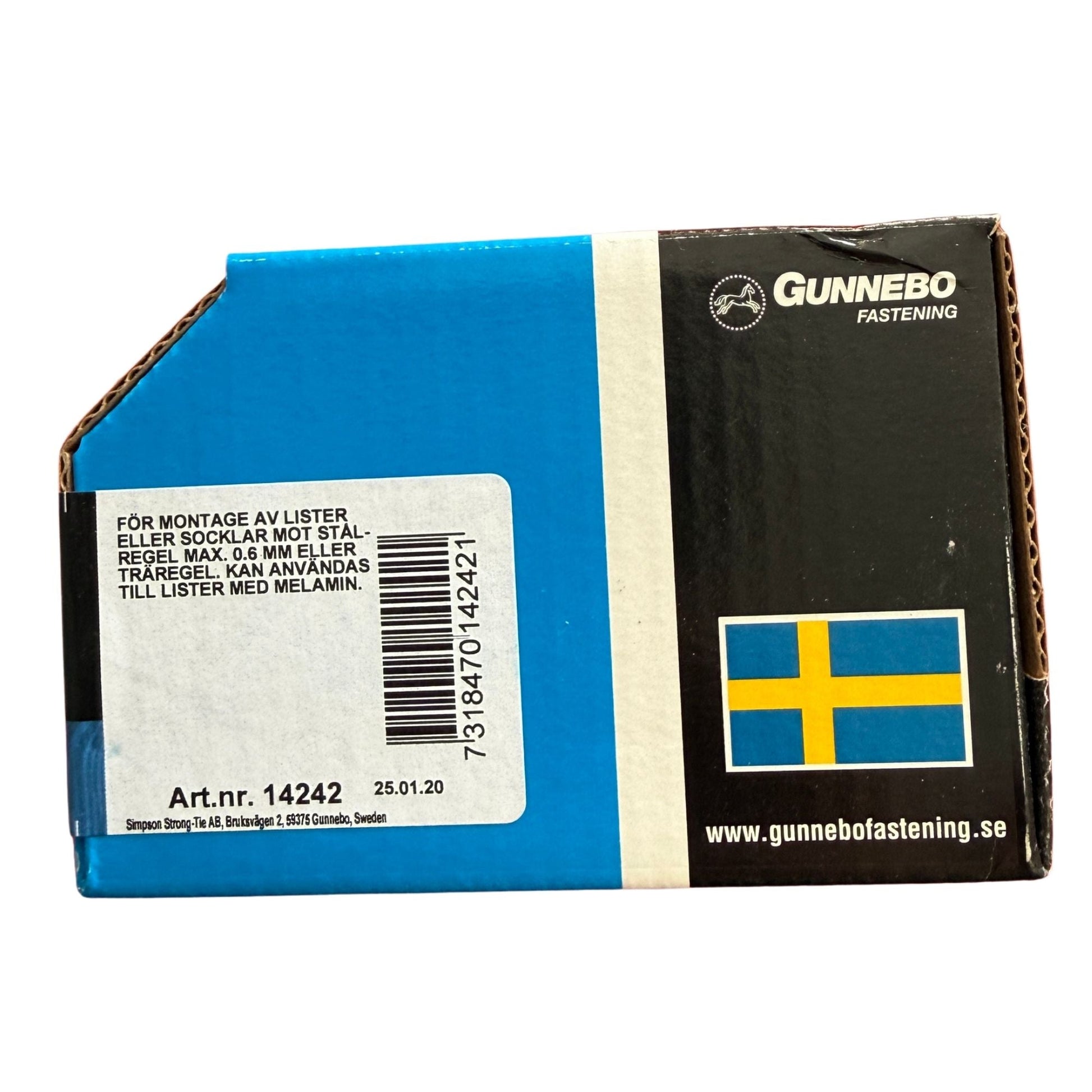 Listskruv Gunnebo förpackning sida med användningsområde och artikelnummer 14242