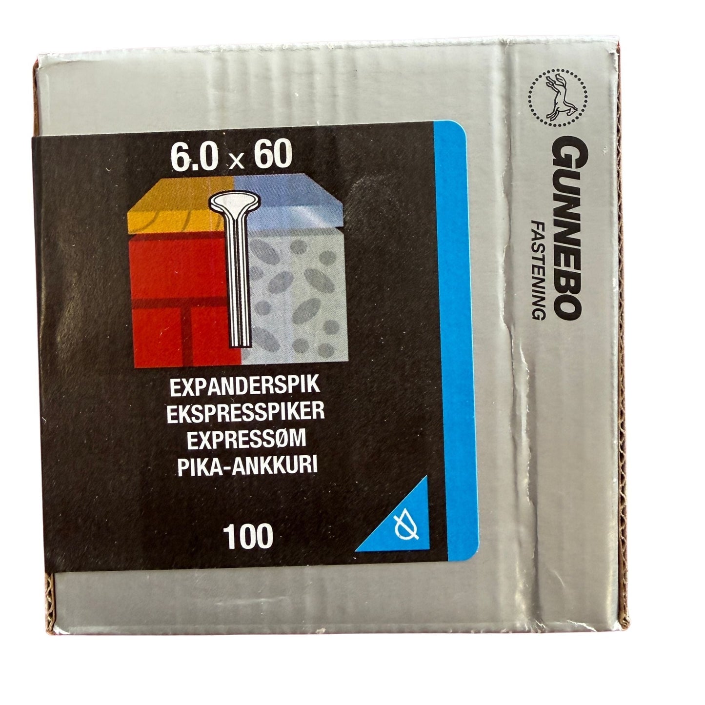 Expanderspik Gunnebo elförzinkad 6,0x60 mm, förpackning framsida med produktbild