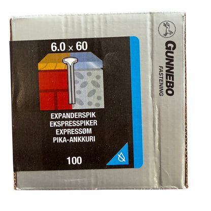 Expanderspik Gunnebo elförzinkad 6,0x60 mm, förpackning framsida med produktbild