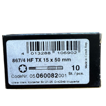 Förpackning med streckkod och specifikationer för Wera Torx TX15x50 bits