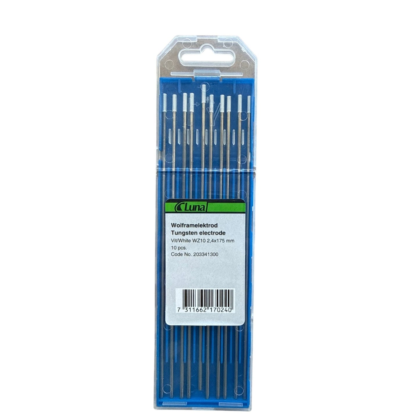 Luna wolframelektrod vit WZ10 2,4x175 mm i förvaringsask, 10-pack