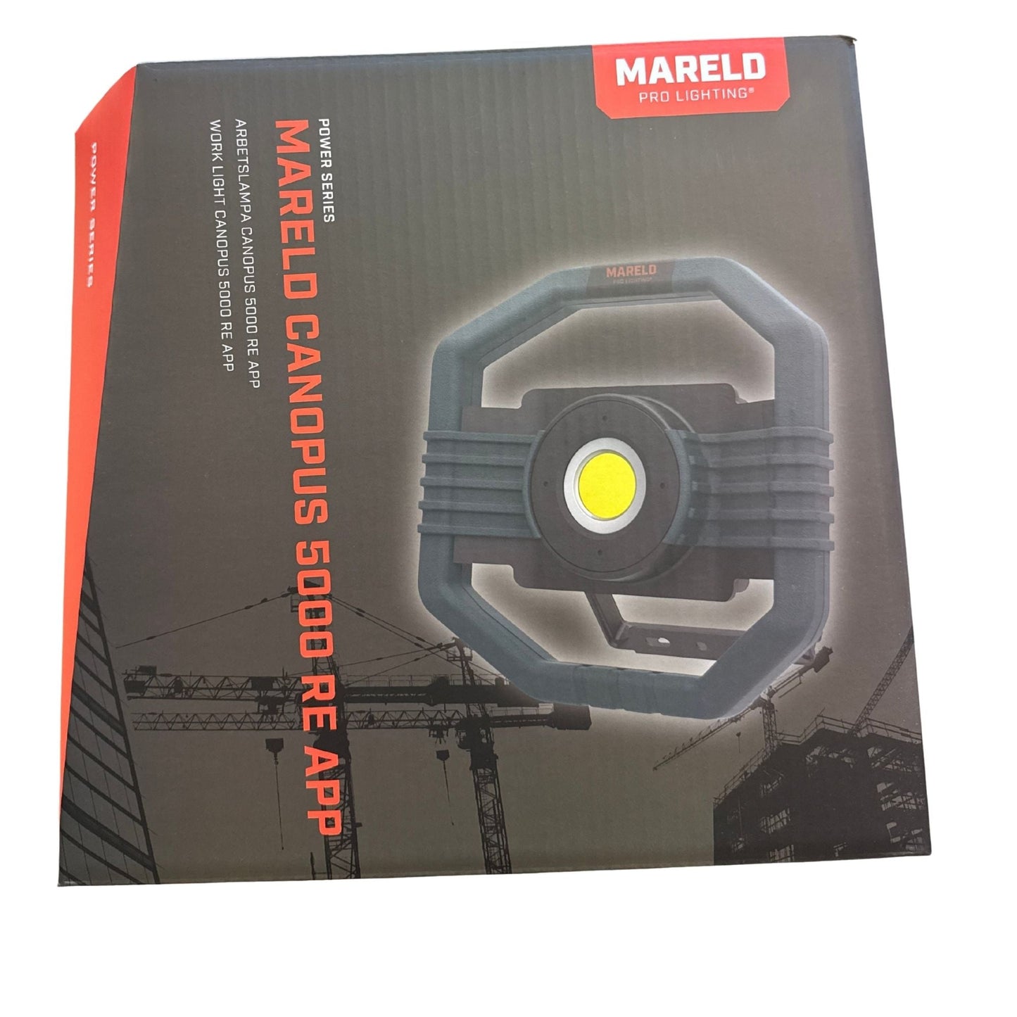 Mareld Canopus 5000 RE APP laddbar LED-arbetslampa i förpackning, framsida