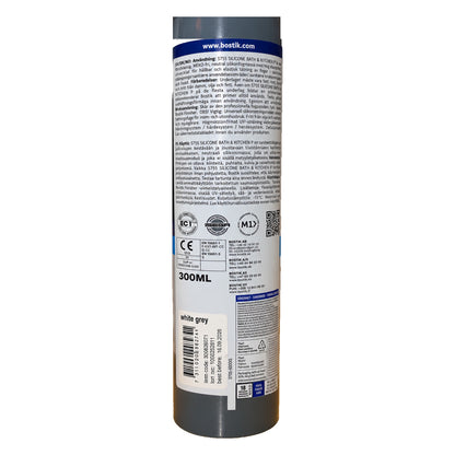 Silikonfog S755 baksida med bruksanvisning, kulör white grey och datummärkning