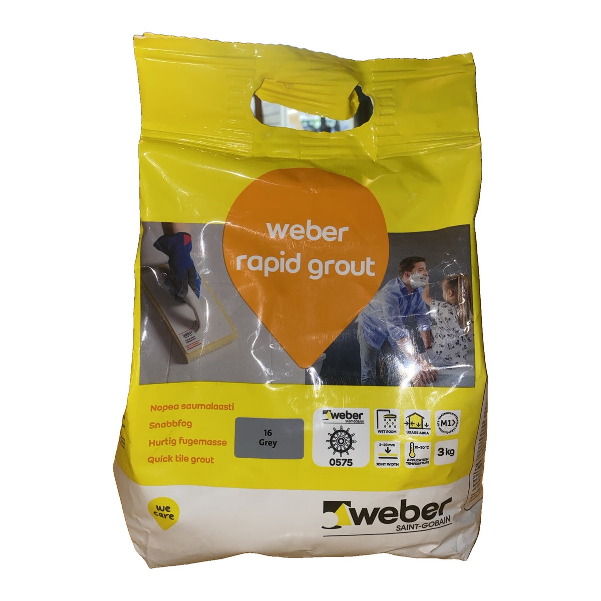 Snabbfog weber rapid grout 16 Grey 3 kg för kakel och klinker i våtrum