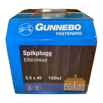 Spikplugg Gunnebo 5,0 x 40 mm elförzinkad, förpackning med 100 st