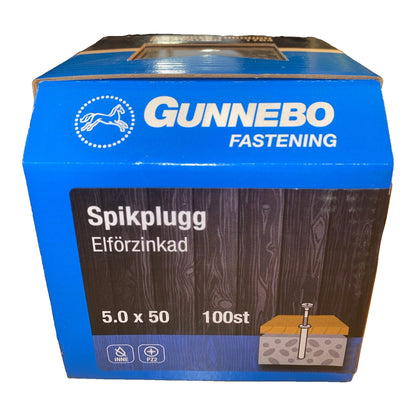 Spikplugg Gunnebo 5,0 x 50 mm elförzinkad, förpackning med 100 st