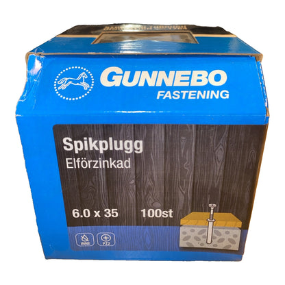 Spikplugg Gunnebo 6,0 x 35 mm elförzinkad, förpackning med 100 st
