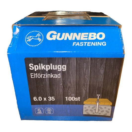 Spikplugg Gunnebo 6,0 x 35 mm elförzinkad, förpackning med 100 st