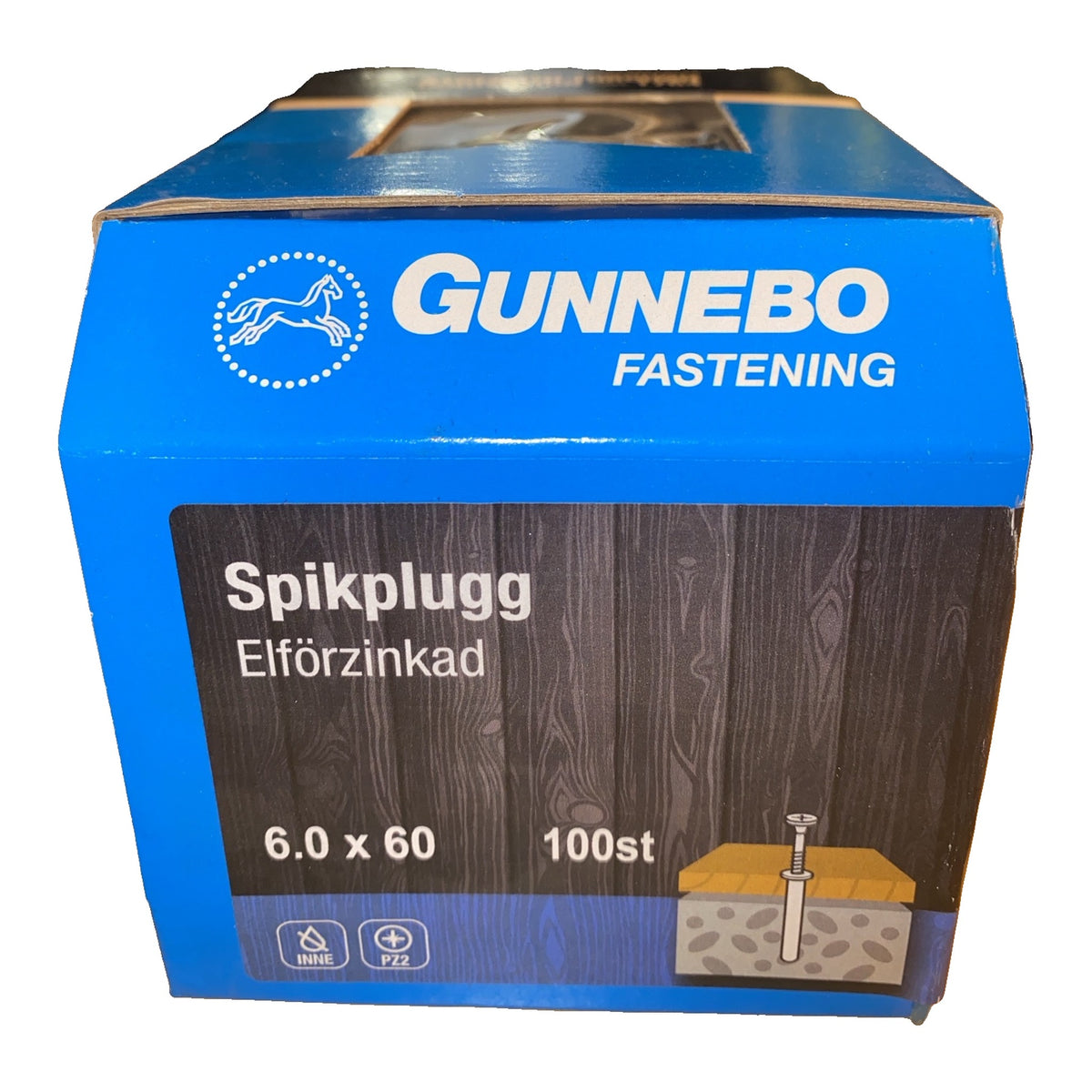 Spikplugg Gunnebo 6,0 x 60 mm elförzinkad, förpackning med 100 st