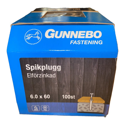 Spikplugg Gunnebo 6,0 x 60 mm elförzinkad, förpackning med 100 st