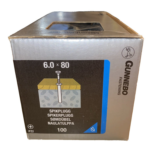 Spikplugg Gunnebo 6,0 x 80 mm elförzinkad, förpackning med 100 st