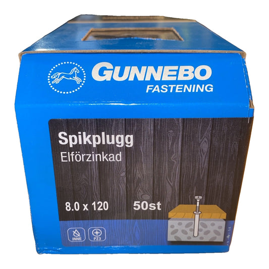 Spikplugg Gunnebo 8,0 x 120 mm elförzinkad, förpackning med 50 st