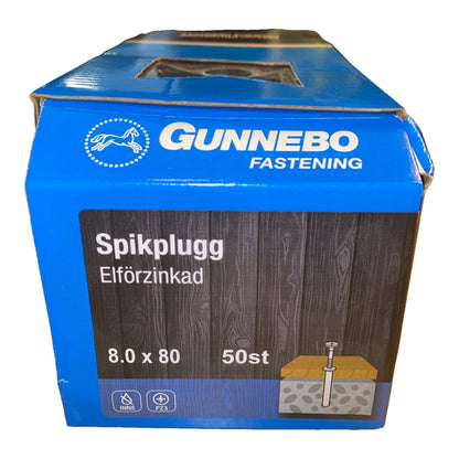 Spikplugg Gunnebo 8,0 x 80 mm elförzinkad, förpackning med 50 st