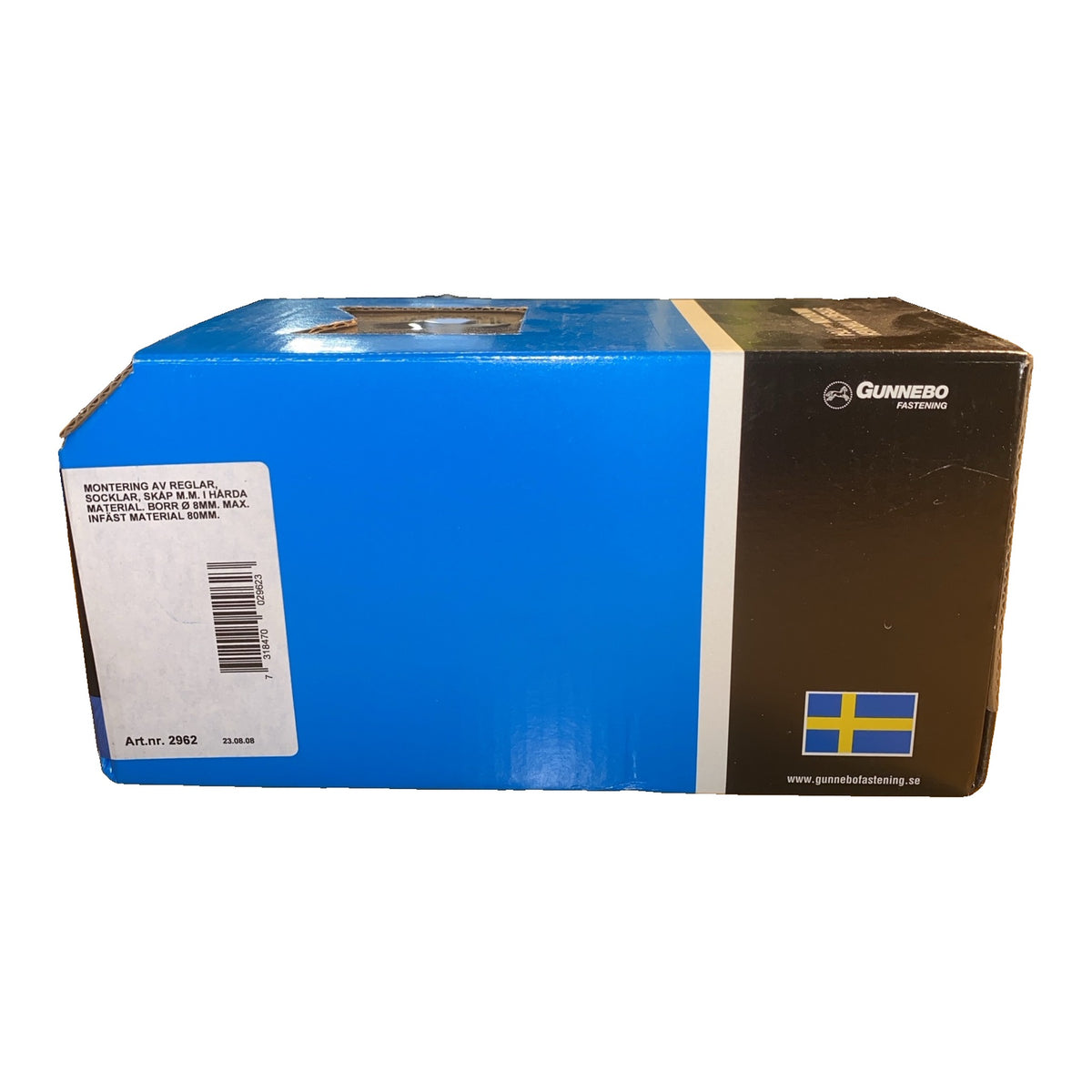 Spikplugg Gunnebo Fastening etikett med monteringsanvisning och art.nr 2962