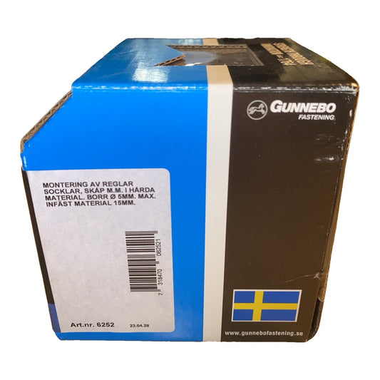 Spikplugg Gunnebo Fastening etikett med monteringsanvisning och art.nr 6252