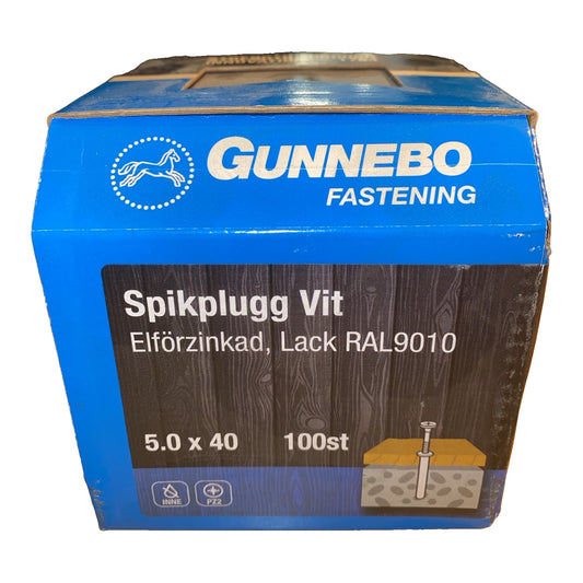Spikplugg vit Gunnebo 5,0 x 40 mm lackad RAL 9010, förpackning med 100 st