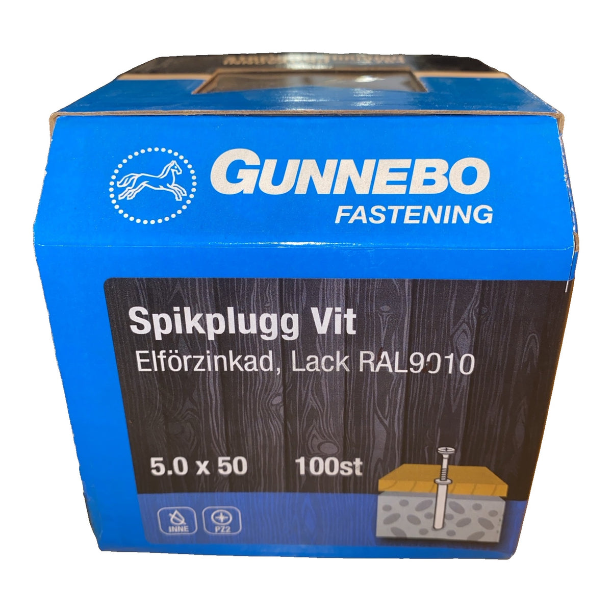 Spikplugg vit Gunnebo 5,0 x 50 mm lackad RAL 9010, förpackning med 100 st