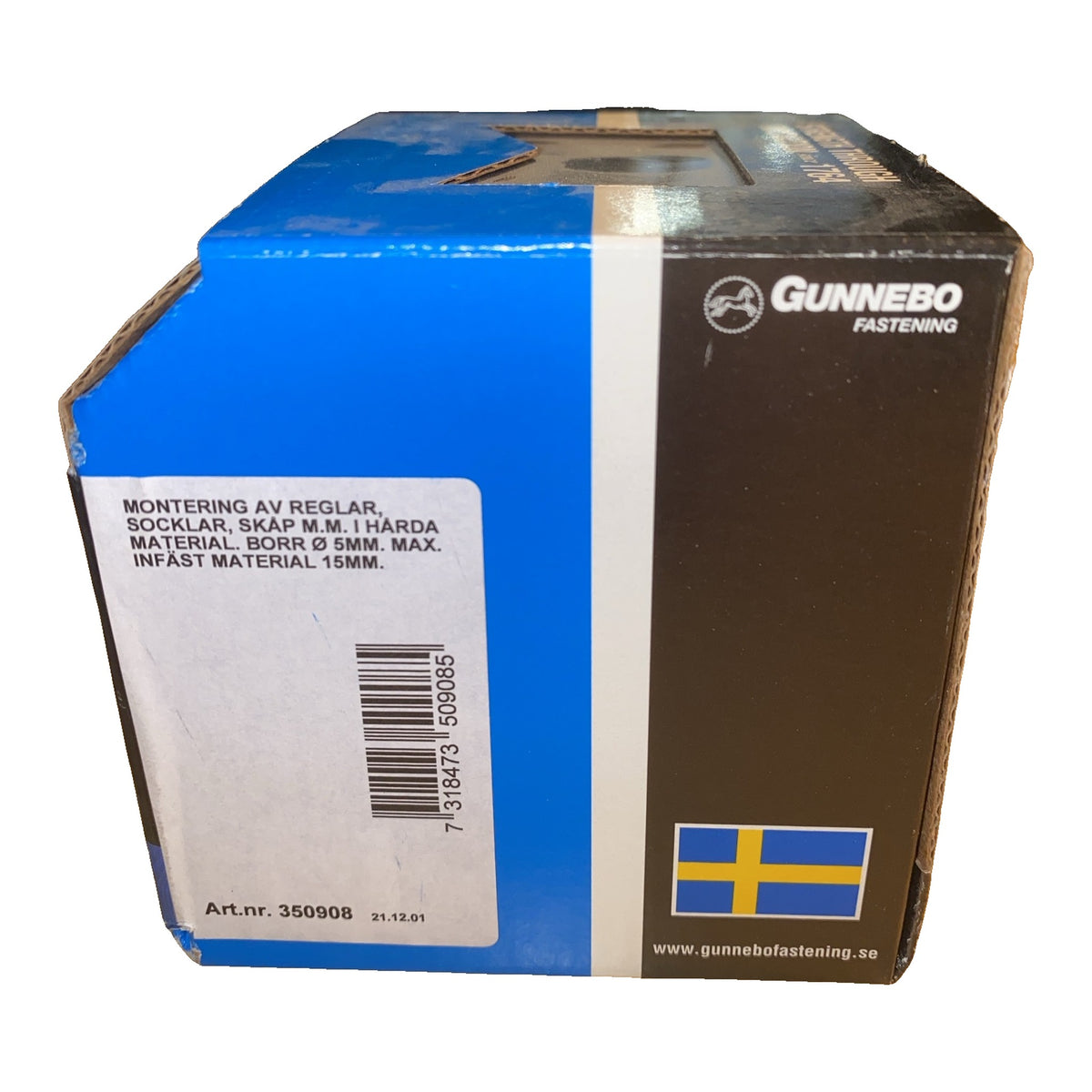 Spikplugg vit Gunnebo Fastening etikett med monteringsanvisning och art.nr 350908