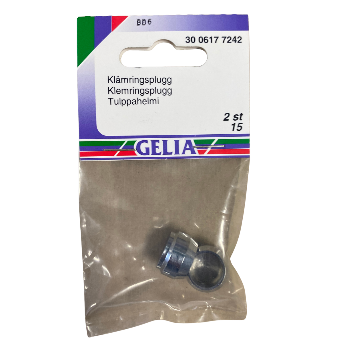 Klämringspropp 15 mm GELIA i originalförpackning, framsida
