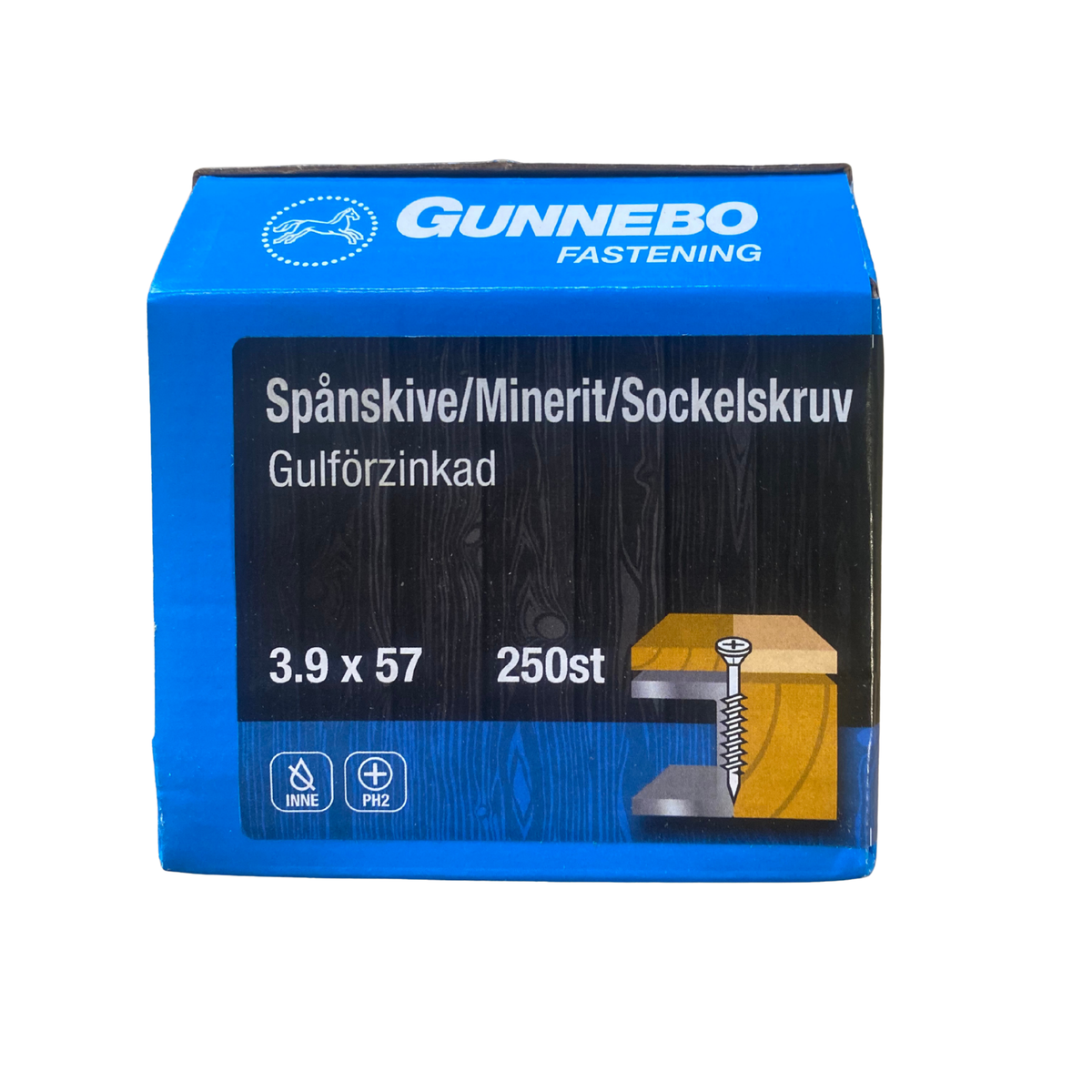 Sockelskruv Gunnebo Fastening gulförzinkad 3,9x57 mm 250 st förpackning