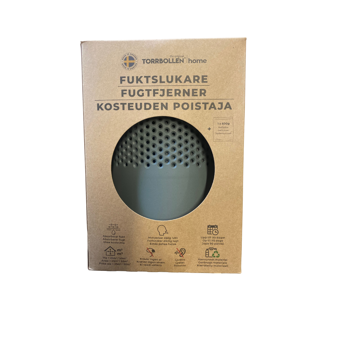 Torrbollen Home fuktslukare förpackning framsida med refillpåse