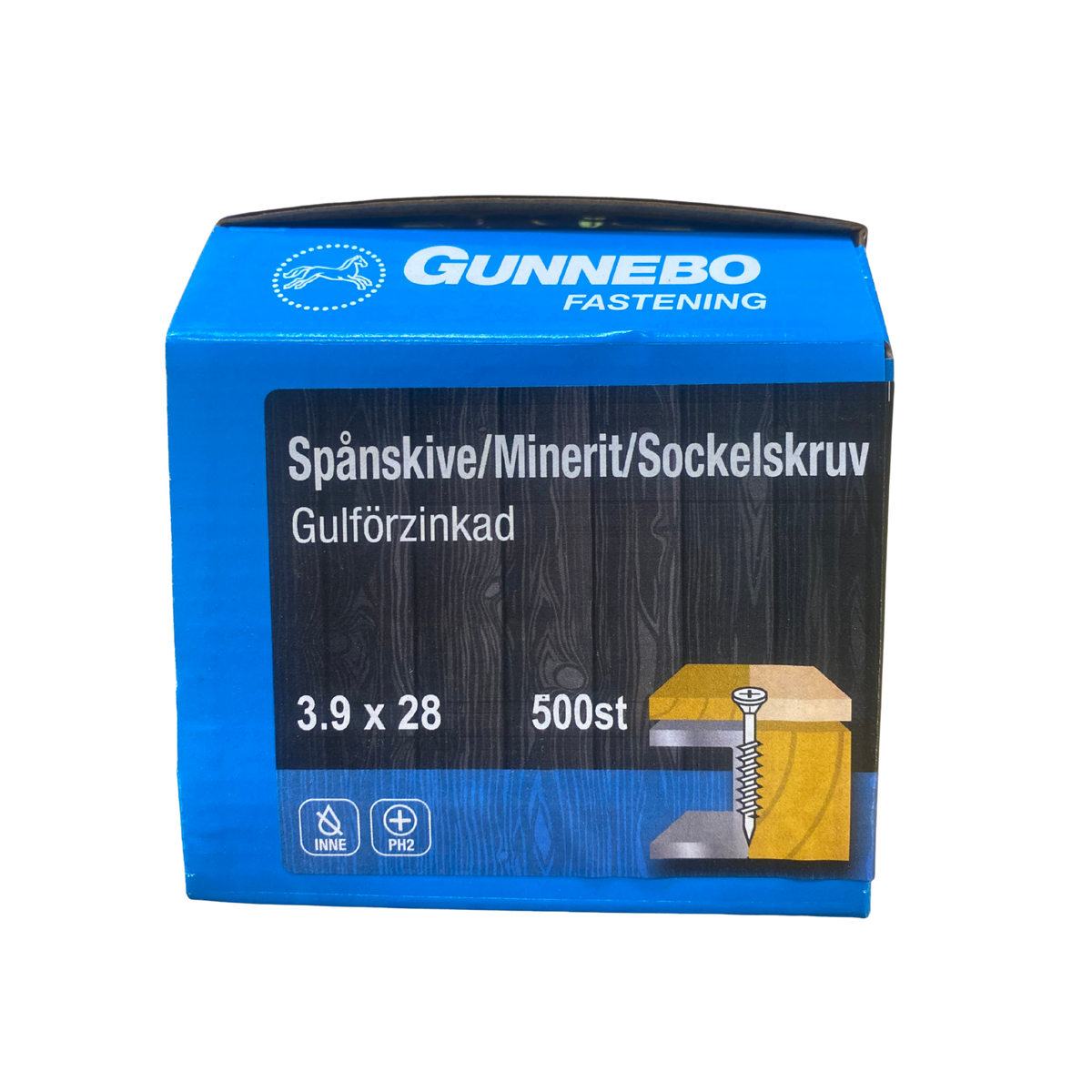 Sockelskruv Gunnebo Fastening gulförzinkad 3,9x28 mm 500 st förpackning