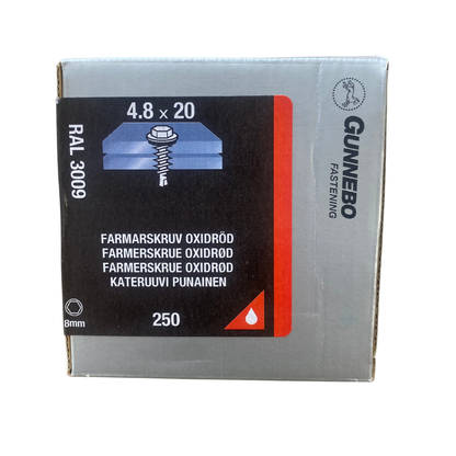 Farmarskruv Gunnebo Fastening oxidröd RAL 3009 4,8x20 mm 250 st förpackning