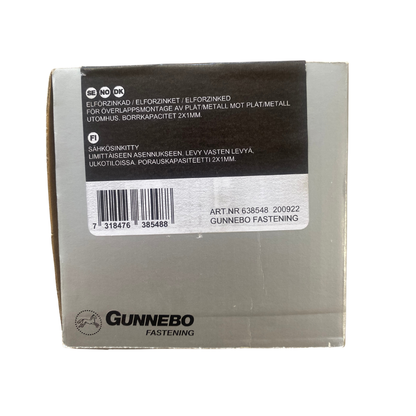 Farmarskruv Gunnebo Fastening förpackning baksida med teknisk information art.nr 638548